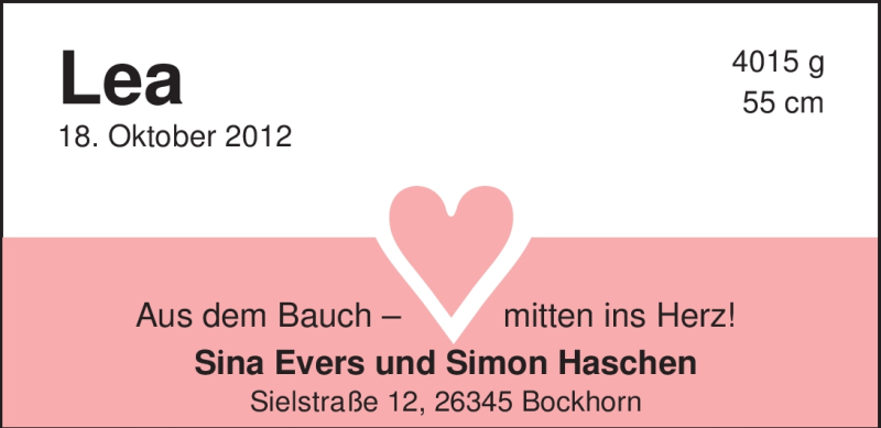 Anzeige für Lea  vom 03.11.2012 aus Nordwest-Zeitung