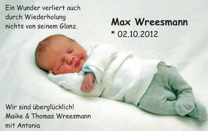 Anzeige für Max Wreesmann vom 03.11.2012 aus Nordwest-Zeitung