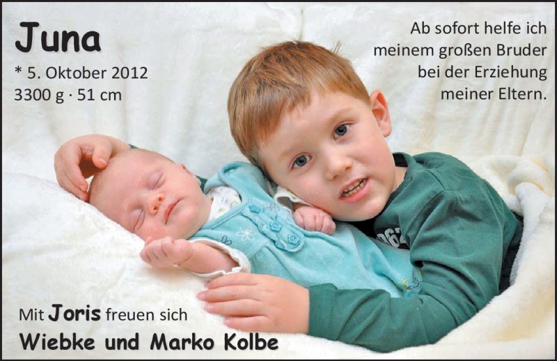 Anzeige für Juna Kolbe vom 03.11.2012 aus Nordwest-Zeitung