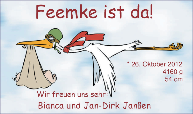 Anzeige für Feemke Janßen vom 10.11.2012 aus Nordwest-Zeitung