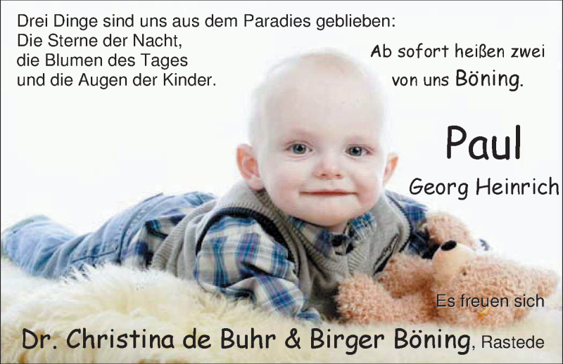 Anzeige für Paul Georg Heinrich Böning vom 01.12.2012 aus Nordwest-Zeitung