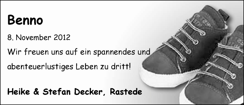 Anzeige für Benno Becker vom 15.12.2012 aus Nordwest-Zeitung