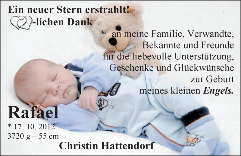 Anzeige für Rafael Hattendorf vom 22.12.2012 aus Nordwest-Zeitung