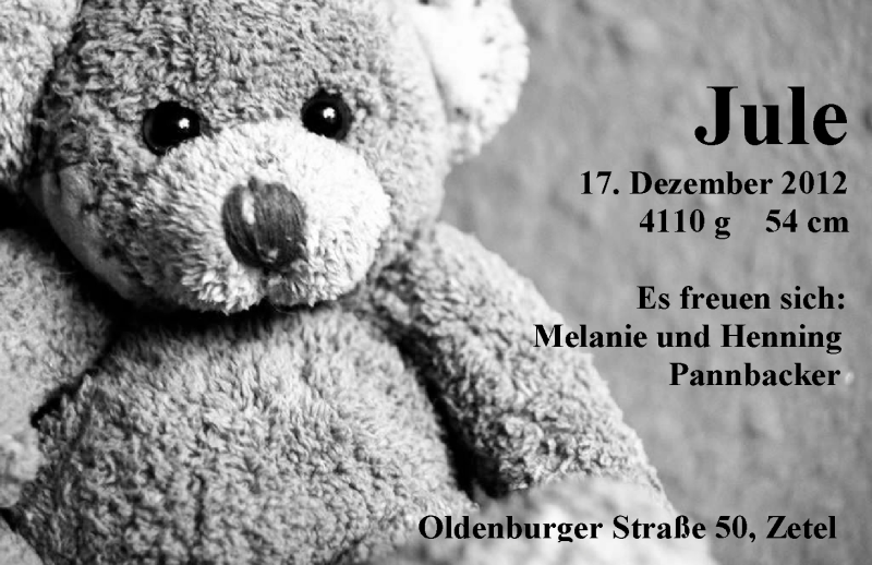 Anzeige für Jule Pannbacker vom 02.01.2013 aus Nordwest-Zeitung