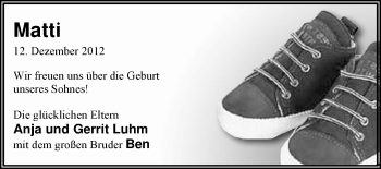 Babyanzeige von Matti Luhm von Nordwest-Zeitung