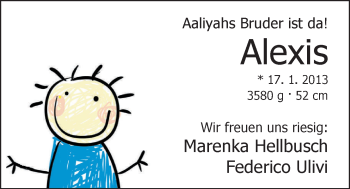 Babyanzeige von Alexis  von Nordwest-Zeitung