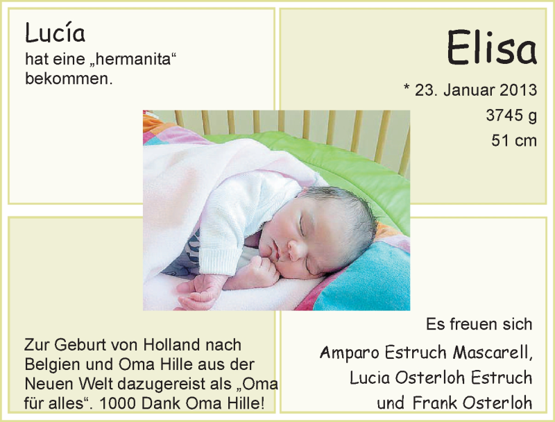 Anzeige für Elisa Osterloh vom 02.02.2013 aus Nordwest-Zeitung