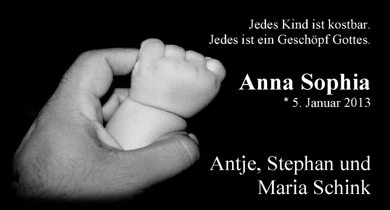 Anzeige für Anna Sophia Schink vom 09.02.2013 aus Nordwest-Zeitung