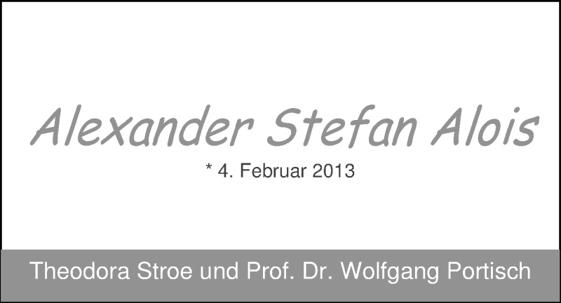 Anzeige für Alexander Stefan Alois  vom 11.02.2013 aus Nordwest-Zeitung