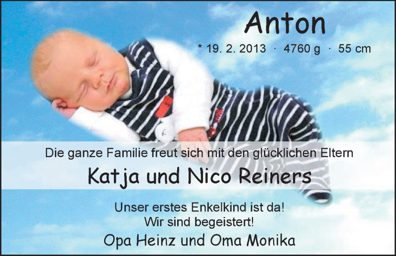 Anzeige für Anton Reiners vom 02.03.2013 aus Nordwest-Zeitung