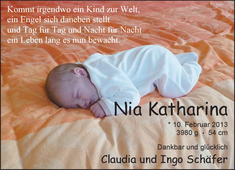 Anzeige für Nia Katharina Schäfer vom 02.03.2013 aus Nordwest-Zeitung