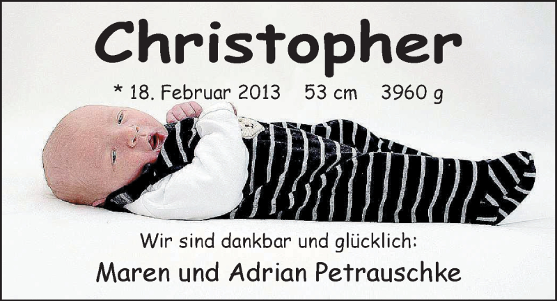 Anzeige für Christopher Petrauschke vom 09.03.2013 aus Nordwest-Zeitung
