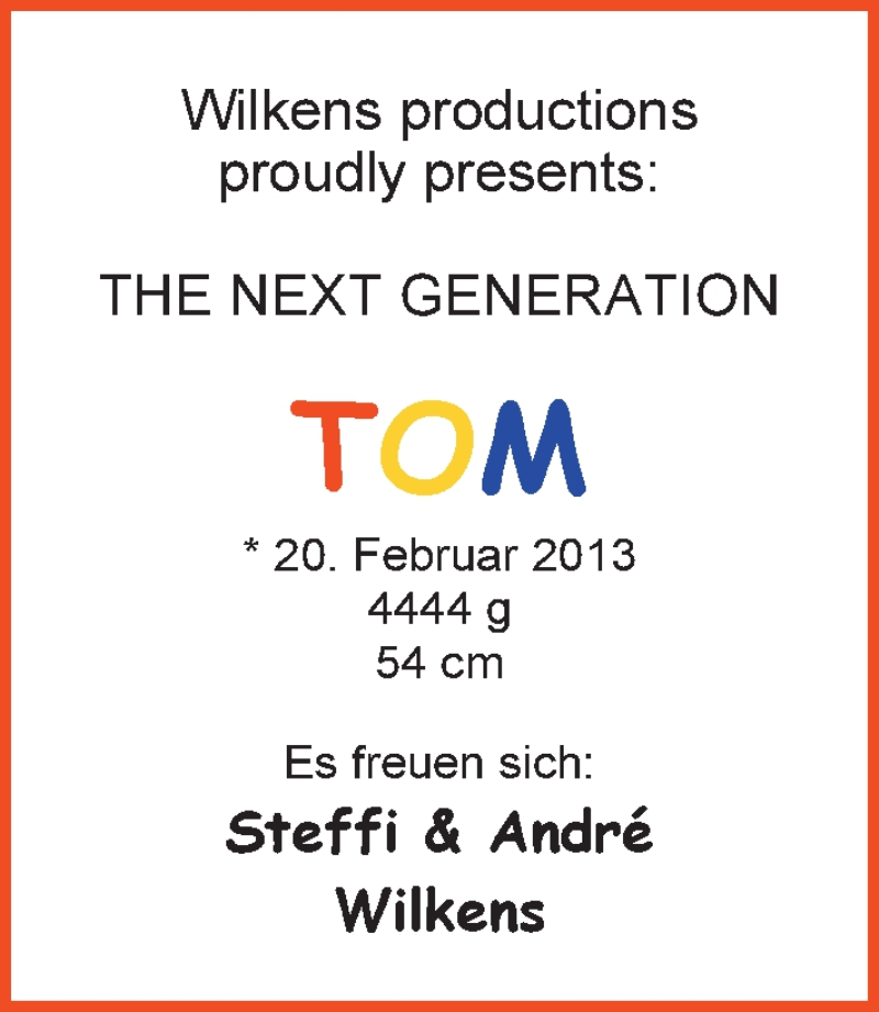 Anzeige für Tom Wilkens vom 09.03.2013 aus Nordwest-Zeitung