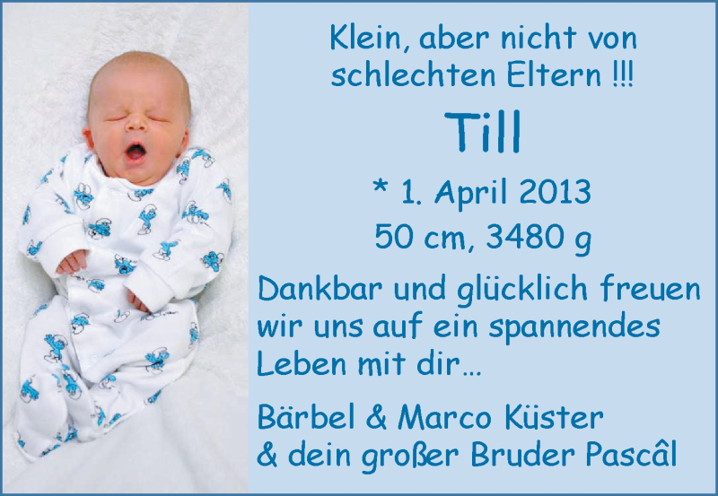 Anzeige für Till Küster vom 13.04.2013 aus Nordwest-Zeitung