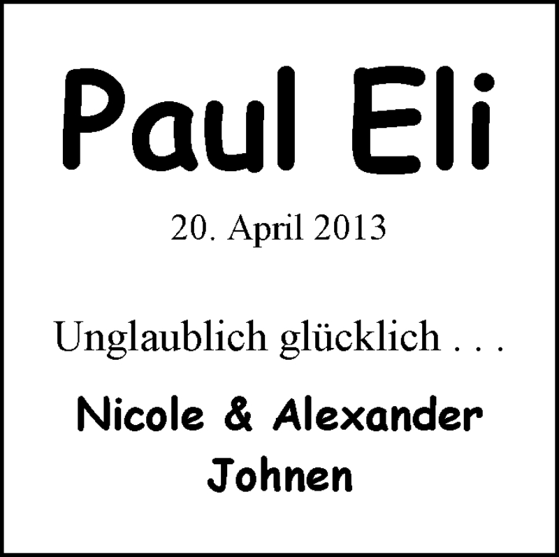 Anzeige für Paul Eli Johnen vom 27.04.2013 aus Nordwest-Zeitung