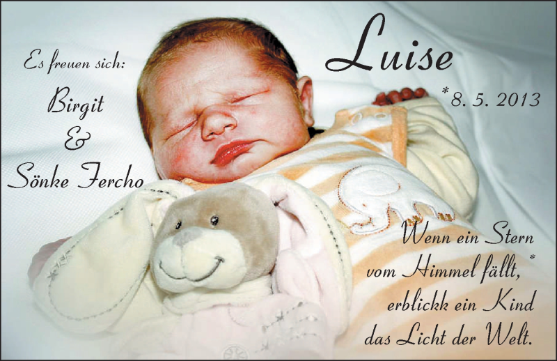 Anzeige für Luise Fercho vom 18.05.2013 aus Nordwest-Zeitung