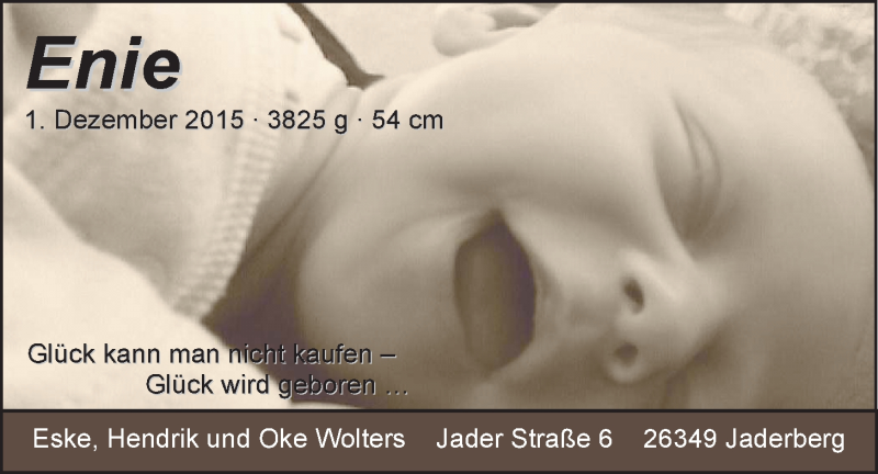 Anzeige für Enie Wolters vom 19.12.2015 aus Nordwest-Zeitung