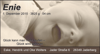Babyanzeige von Enie Wolters von Nordwest-Zeitung