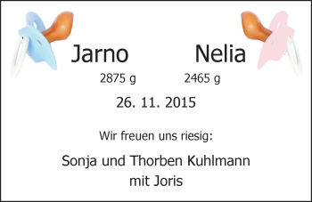Babyanzeige von Jarno und Nelia  von Nordwest-Zeitung