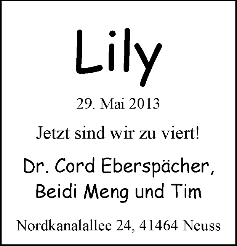 Anzeige für Lily  vom 10.06.2013 aus Nordwest-Zeitung