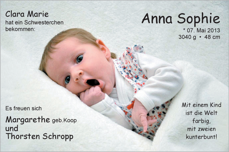 Anzeige für Anna Sophie  vom 22.06.2013 aus Nordwest-Zeitung