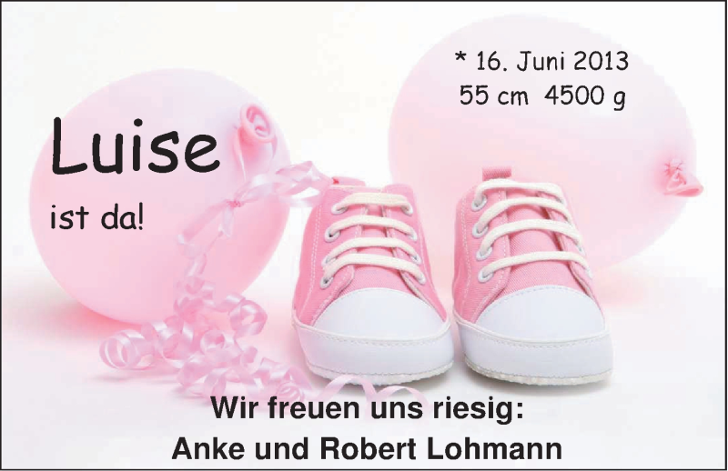 Anzeige für Luise Lohmann vom 29.06.2013 aus Nordwest-Zeitung