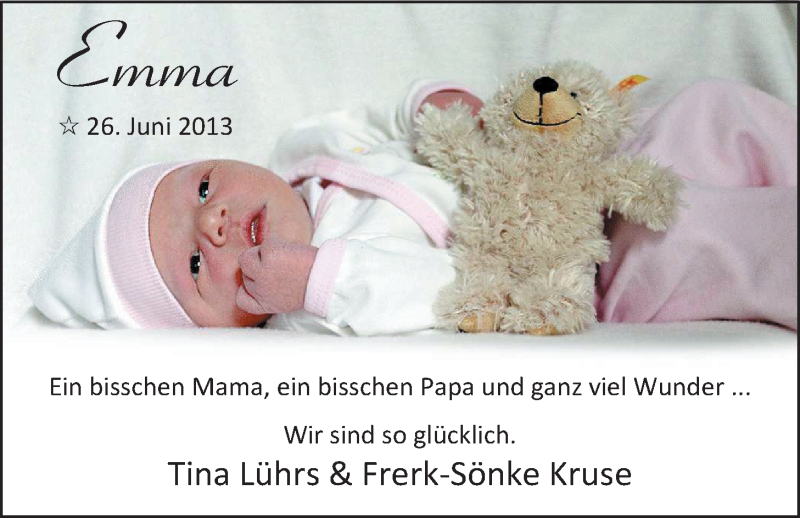 Anzeige für Emma  vom 06.07.2013 aus Nordwest-Zeitung