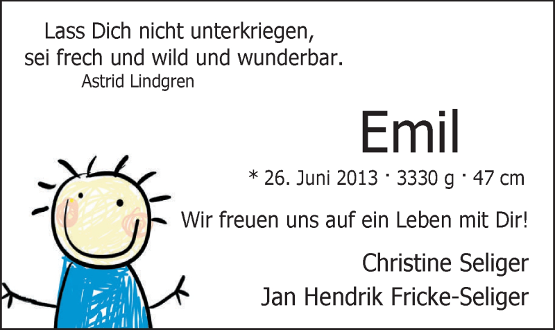 Anzeige für Emil Seliger vom 06.07.2013 aus Nordwest-Zeitung