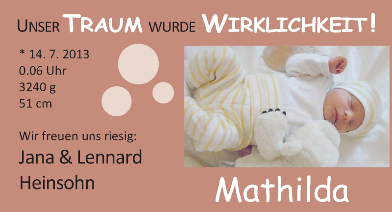 Anzeige für Mathilda Heinsohn vom 27.07.2013 aus Nordwest-Zeitung