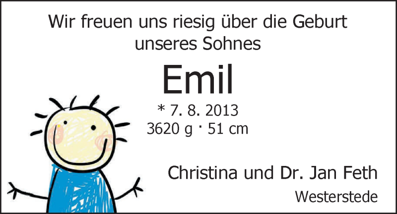 Anzeige für Emil Feth vom 17.08.2013 aus Nordwest-Zeitung