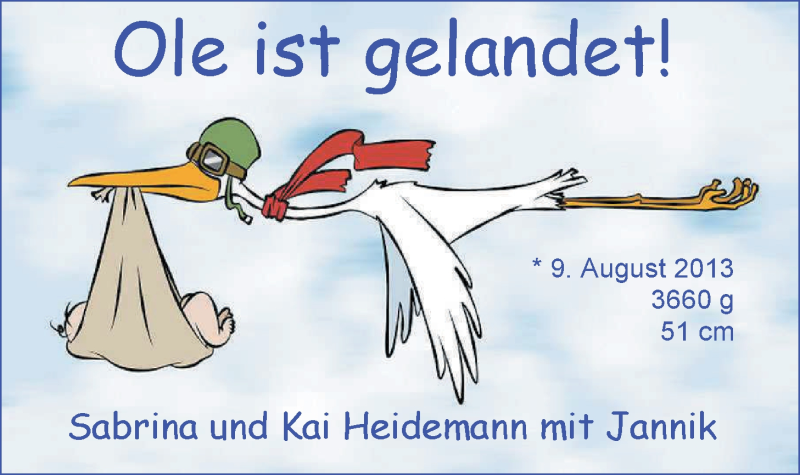 Anzeige für Ole Heidemann vom 31.08.2013 aus Nordwest-Zeitung
