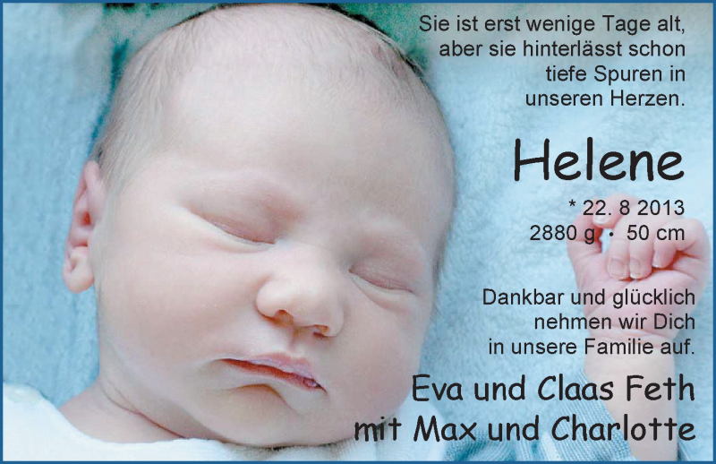 Anzeige für Helene Feth vom 31.08.2013 aus Nordwest-Zeitung