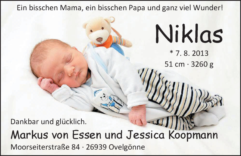 Anzeige für Niklas  vom 14.09.2013 aus Nordwest-Zeitung