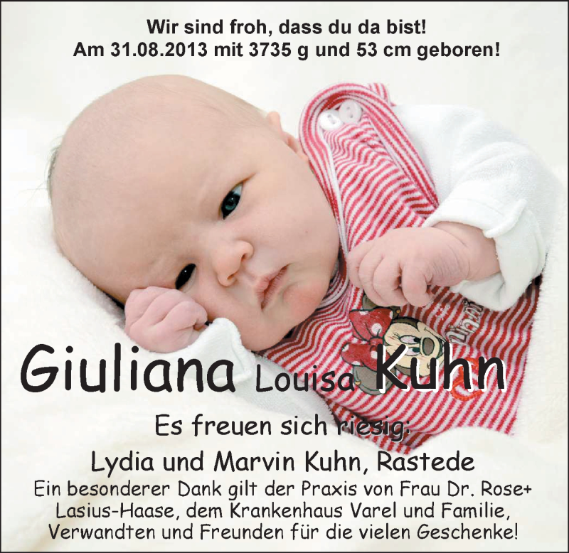 Anzeige für Giuliana Louisa  vom 21.09.2013 aus Nordwest-Zeitung