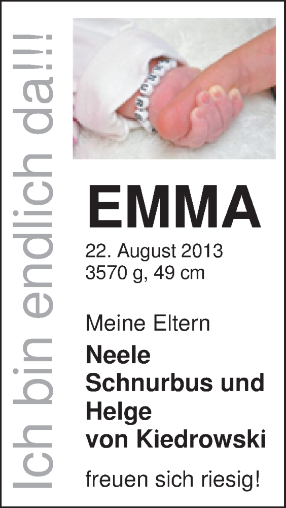 Anzeige für Emma  vom 24.09.2013 aus Nordwest-Zeitung