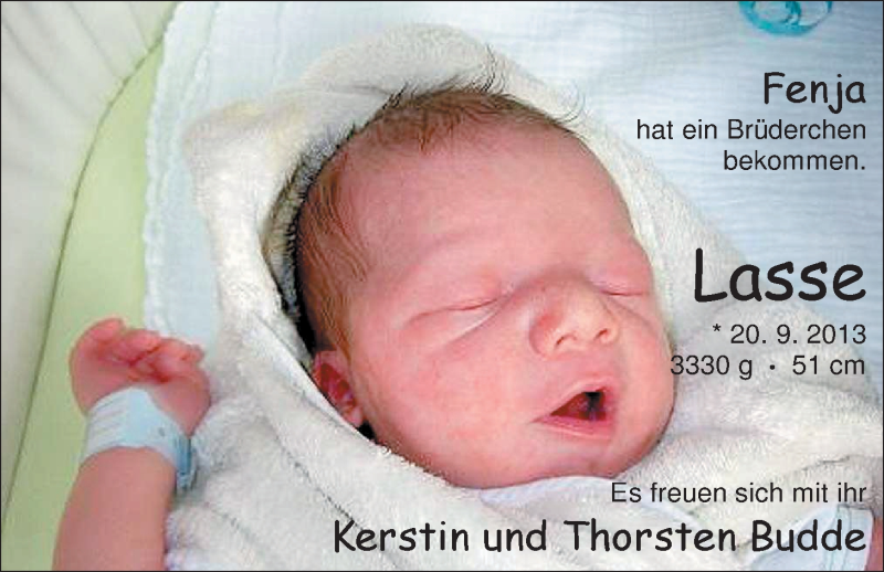 Anzeige für Lasse Budde vom 28.09.2013 aus Nordwest-Zeitung