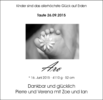 Babyanzeige von Aro  von Nordwest-Zeitung