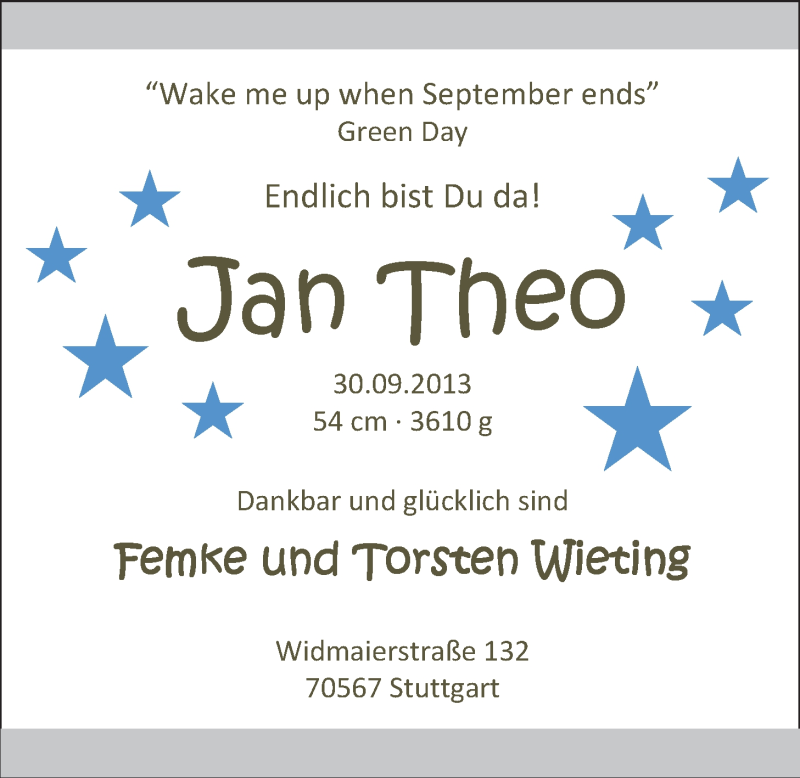 Anzeige für Jan Theo Wieting vom 12.10.2013 aus Nordwest-Zeitung
