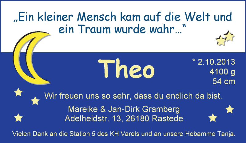 Anzeige für Theo Gramberg vom 19.10.2013 aus Nordwest-Zeitung
