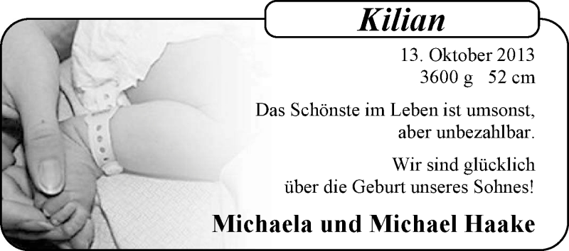 Anzeige für Kilian Haake vom 26.10.2013 aus Nordwest-Zeitung