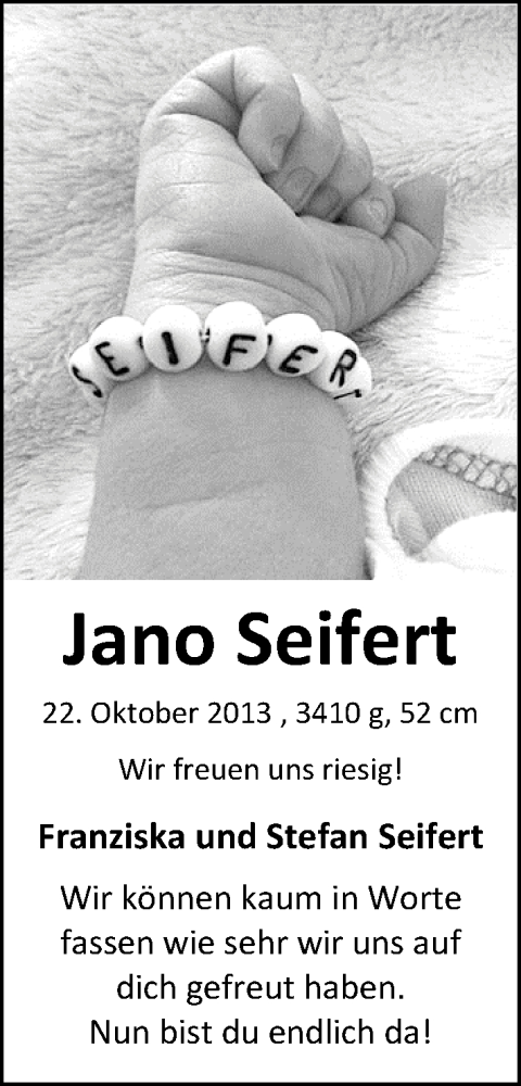 Anzeige für Jano Seifert vom 31.10.2013 aus Nordwest-Zeitung