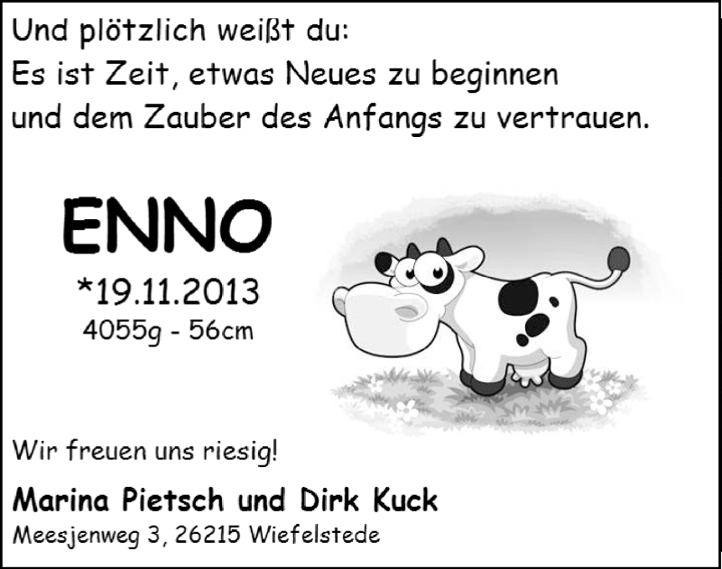 Anzeige für Enno  vom 07.12.2013 aus Nordwest-Zeitung