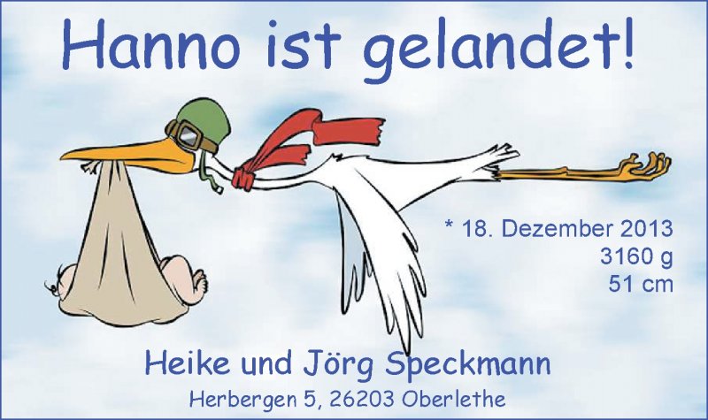 Anzeige für Hanno Speckmann vom 11.01.2014 aus Nordwest-Zeitung