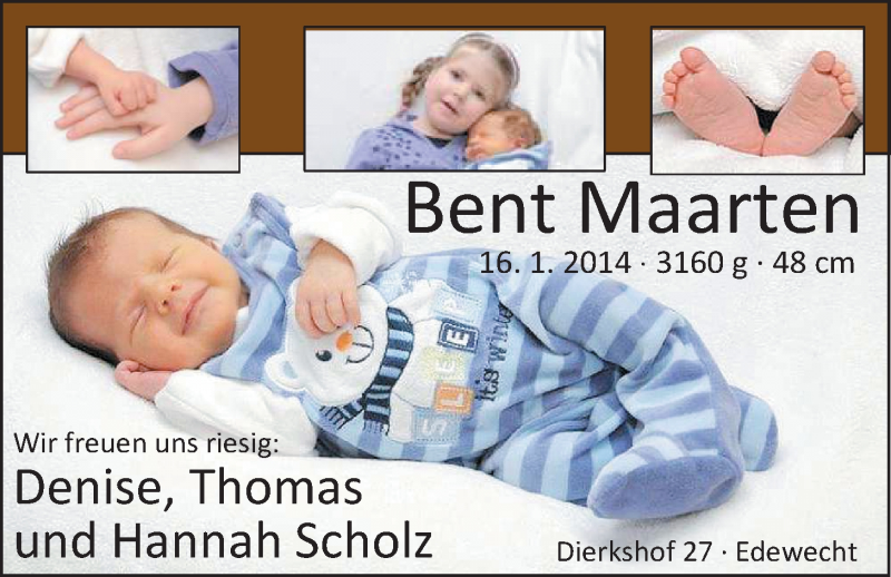 Anzeige für Bent Maarten Scholz vom 08.02.2014 aus Nordwest-Zeitung