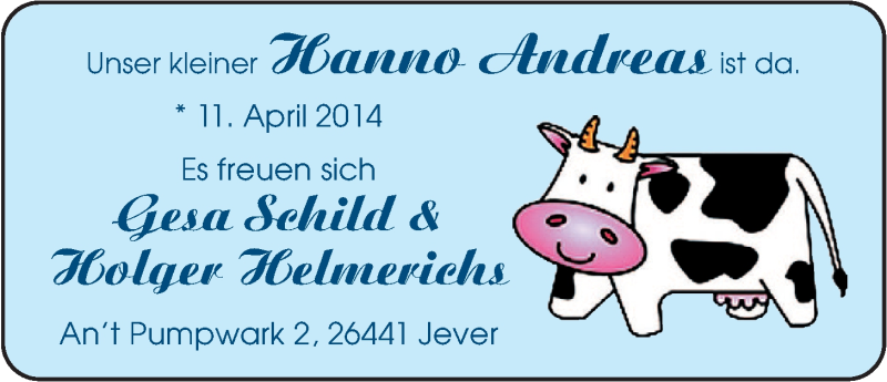 Anzeige für Hanno Andreas  vom 03.05.2014 aus Nordwest-Zeitung