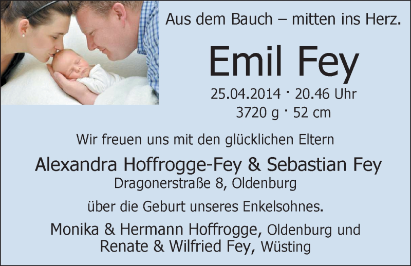 Anzeige für Emil Fey vom 17.05.2014 aus Nordwest-Zeitung
