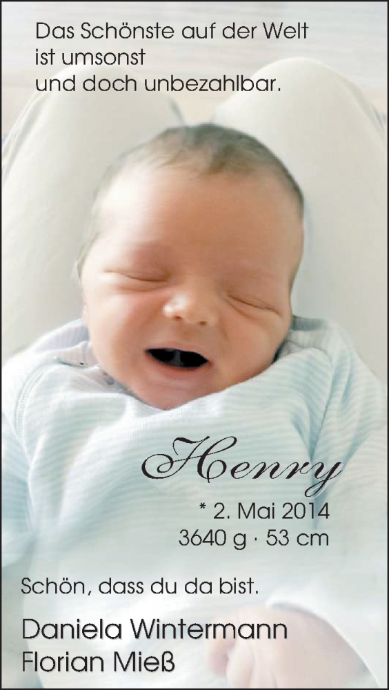 Anzeige für Henry Wintermann vom 17.05.2014 aus Nordwest-Zeitung