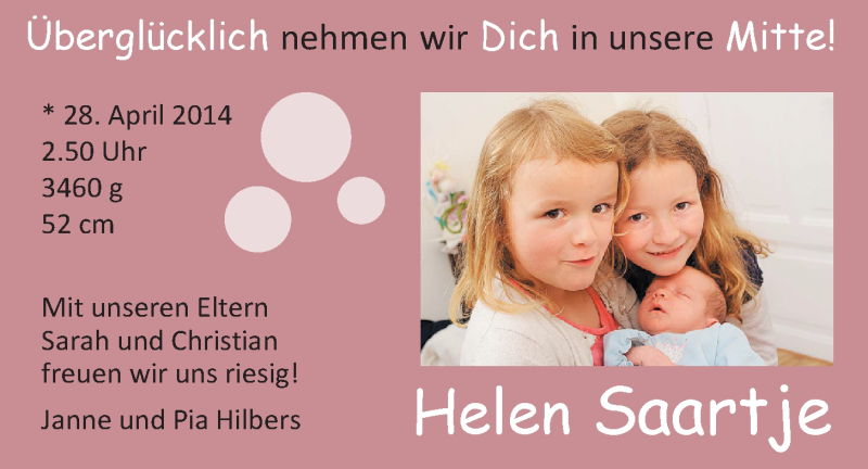 Anzeige für Helen Saartje Hilbers vom 17.05.2014 aus Nordwest-Zeitung