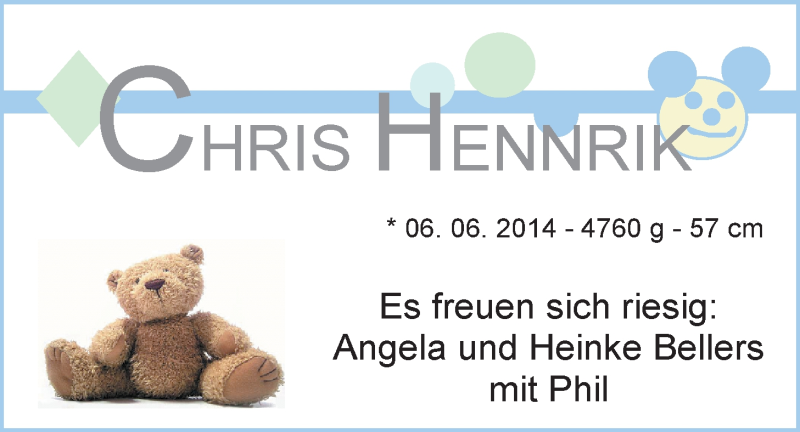 Anzeige für Chris Hennrik Bellers vom 28.06.2014 aus Nordwest-Zeitung