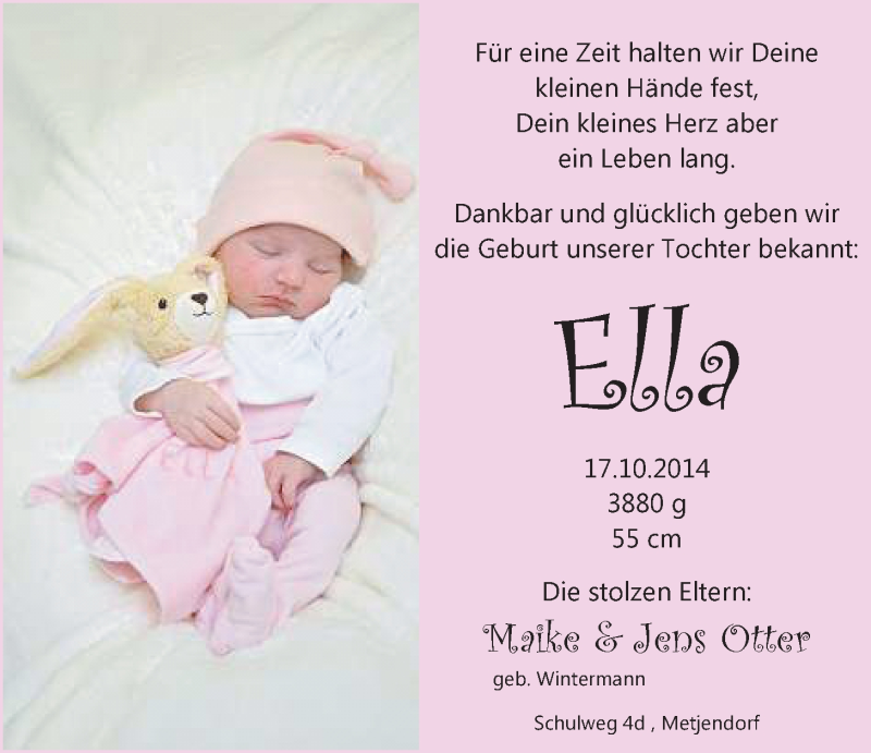 Anzeige für Ella Otter vom 01.11.2014 aus Nordwest-Zeitung